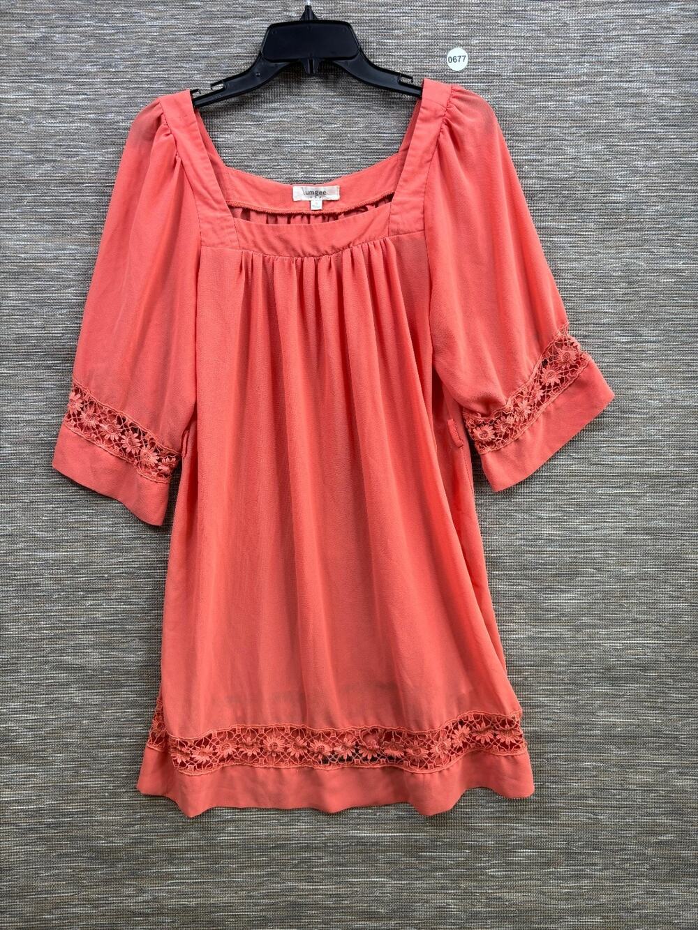 Umgee USA Sheath Dress Women's Size S Coral Bell Sleeves Floral Lace Boho